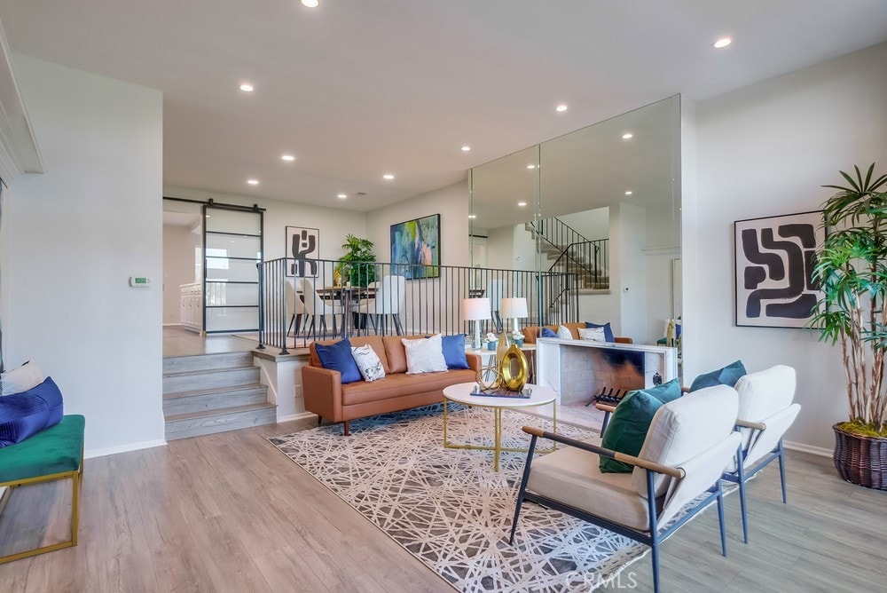 living room with light wood-type flooring