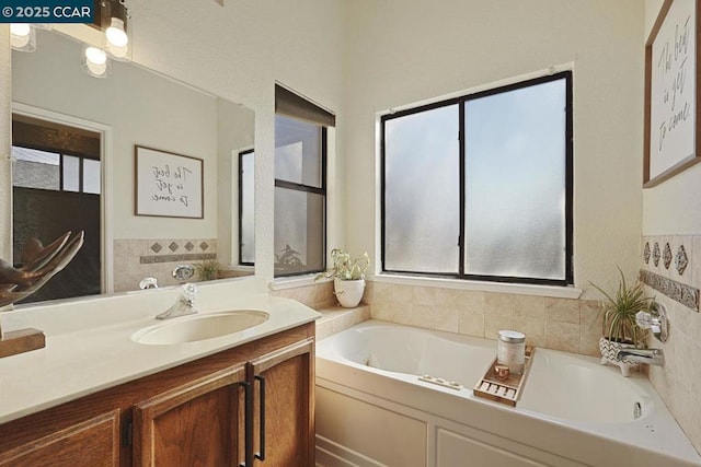 bathroom with a bathtub, vanity, and a healthy amount of sunlight