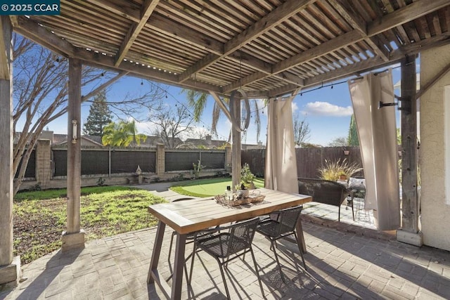 view of patio featuring a pergola