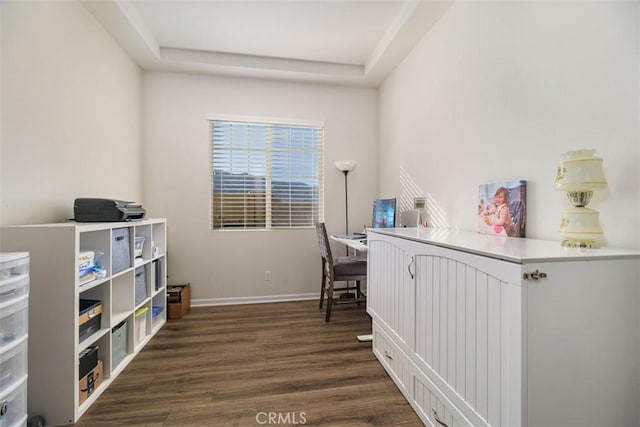 office space with dark hardwood / wood-style floors