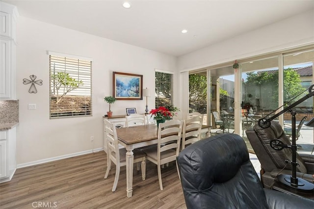 dining area with wood-type flooring and a wealth of natural light