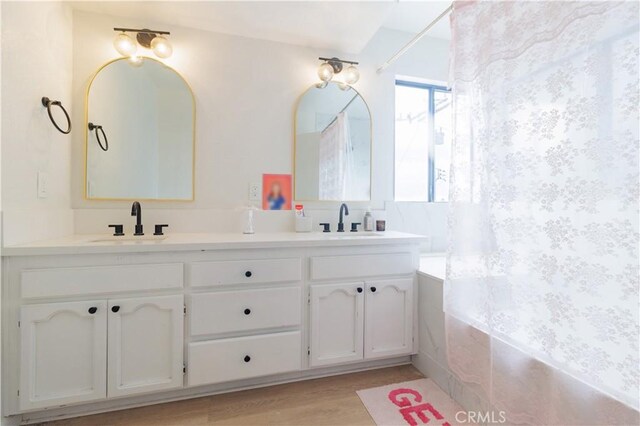 bathroom featuring wood-type flooring and vanity