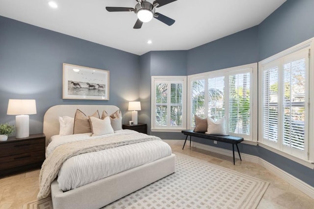 bedroom featuring ceiling fan