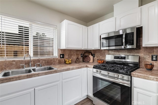 kitchen featuring sink, stainless steel appliances, and white cabinetry