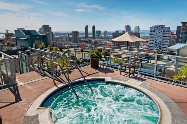 view of pool with a hot tub