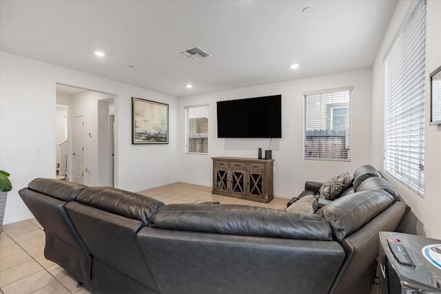 living room featuring light tile patterned floors