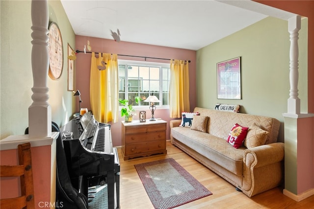 sitting room with light hardwood / wood-style floors