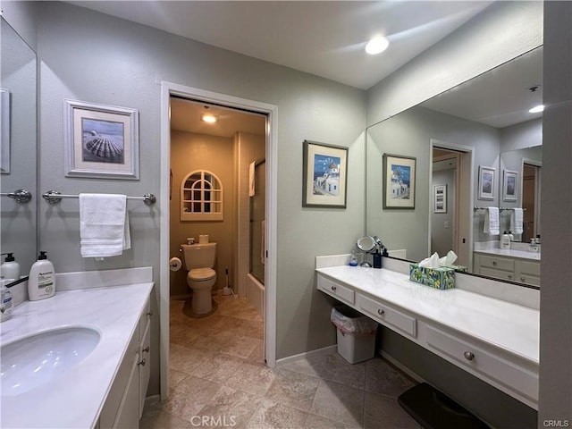 bathroom featuring vanity and bathing tub / shower combination