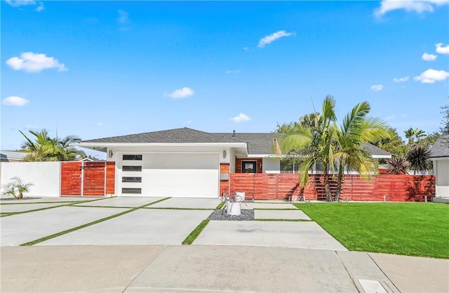 view of front of property with a front yard and a garage