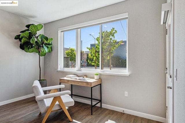 interior space with dark hardwood / wood-style floors