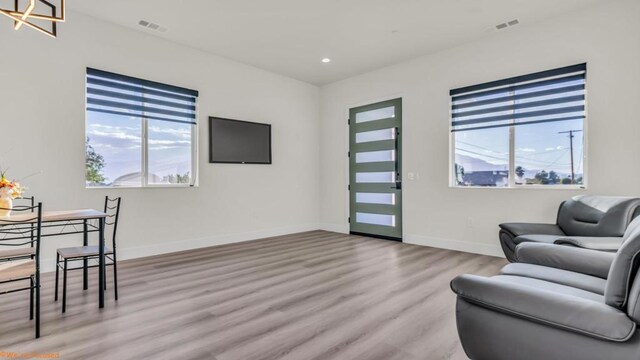 living room featuring light wood-type flooring