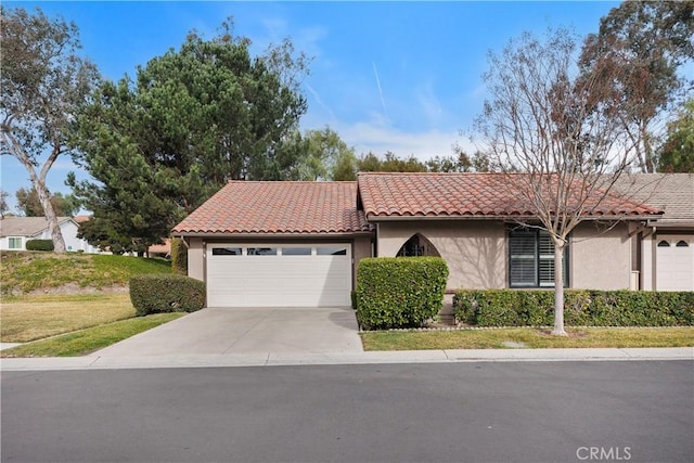 view of front of house with a front lawn and a garage