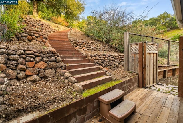 view of yard featuring a wooden deck