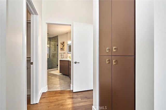 corridor featuring light hardwood / wood-style flooring