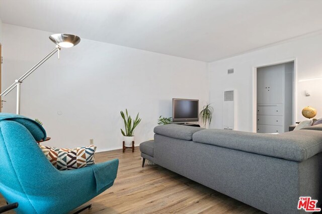 living room with hardwood / wood-style flooring