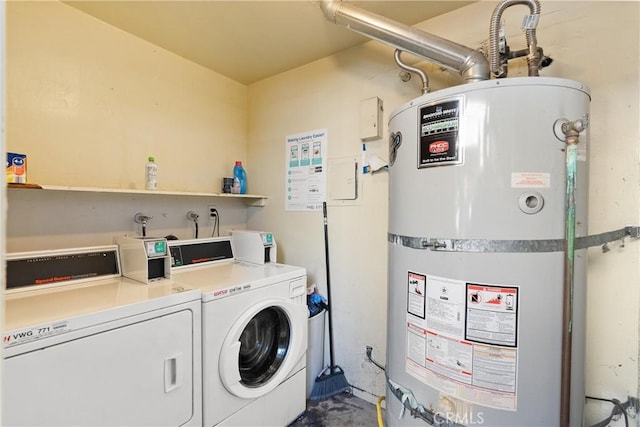 washroom featuring washing machine and dryer and water heater