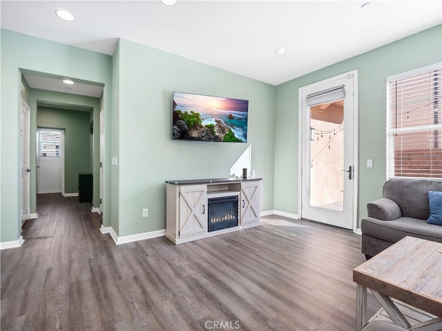 living room featuring plenty of natural light and hardwood / wood-style floors