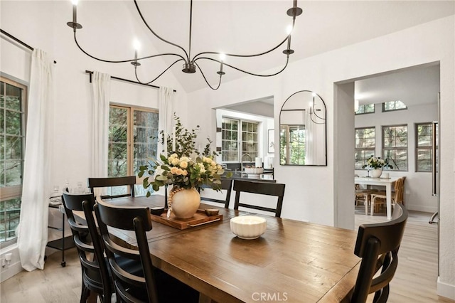 dining space with light hardwood / wood-style floors