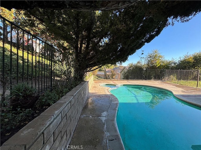 view of pool with an in ground hot tub