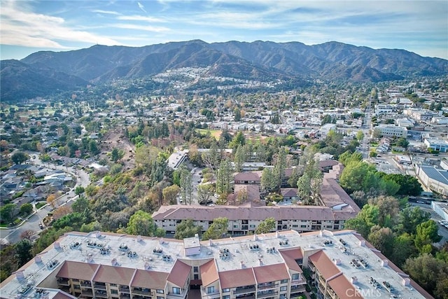 birds eye view of property featuring a mountain view