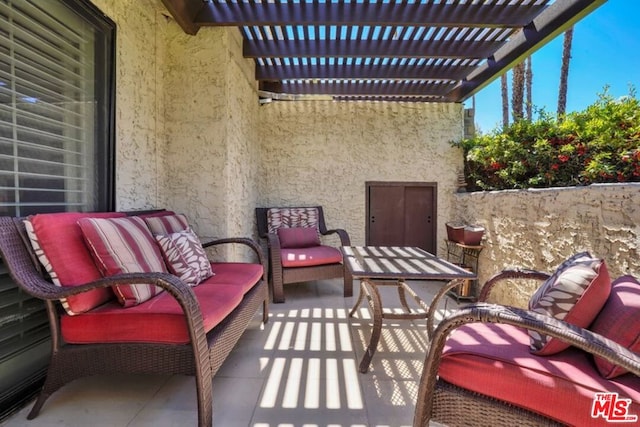 view of patio with an outdoor hangout area and a pergola