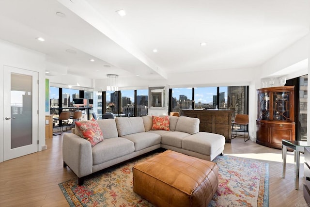 living room featuring light wood-type flooring