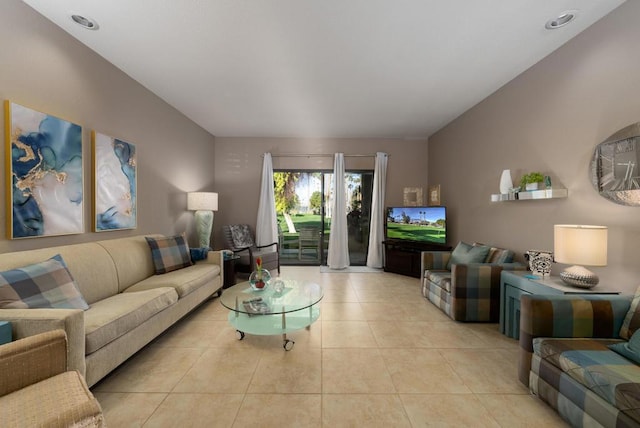 living room with light tile patterned floors