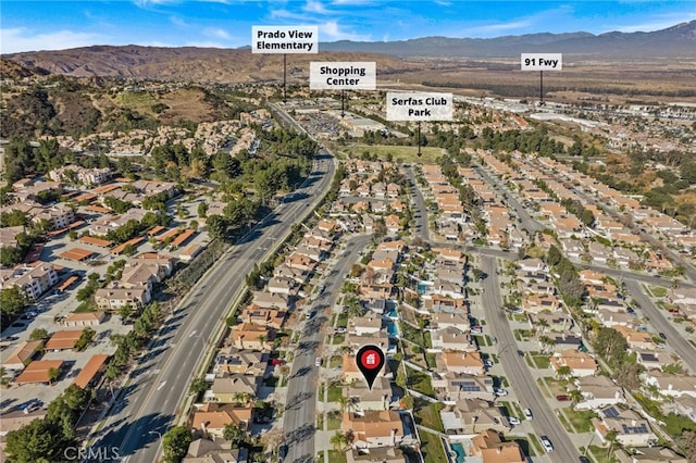 drone / aerial view with a mountain view