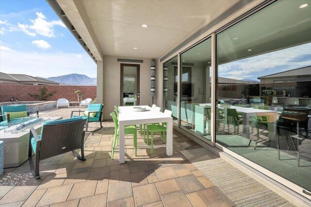 view of patio featuring a mountain view