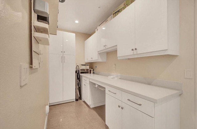 kitchen with white cabinets