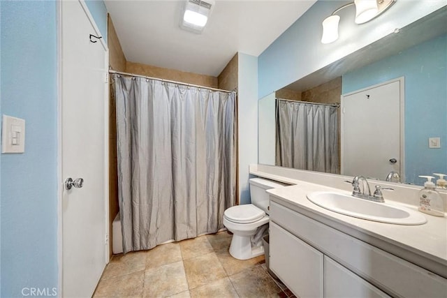 full bathroom with toilet, shower / bath combination with curtain, and vanity