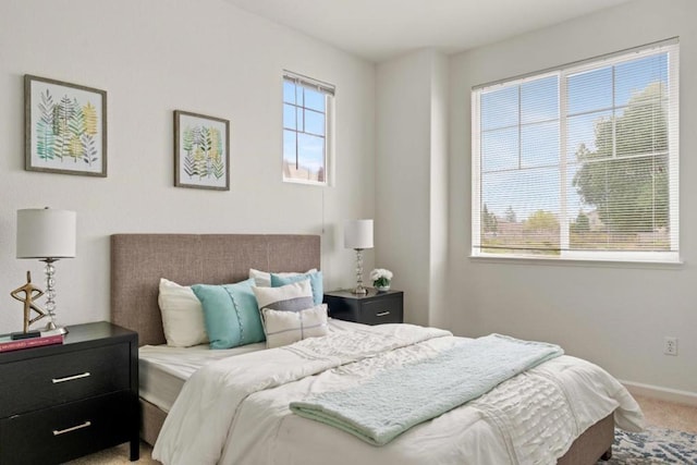 bedroom with carpet floors and multiple windows