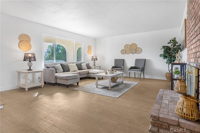 living room featuring a fireplace and light hardwood / wood-style floors