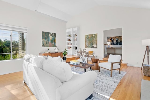 living room with lofted ceiling and light wood-type flooring