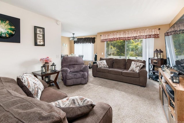 living room with light colored carpet