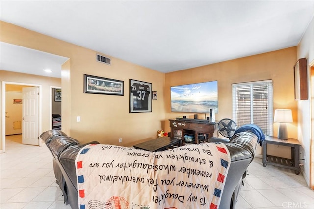 living room featuring light tile patterned floors