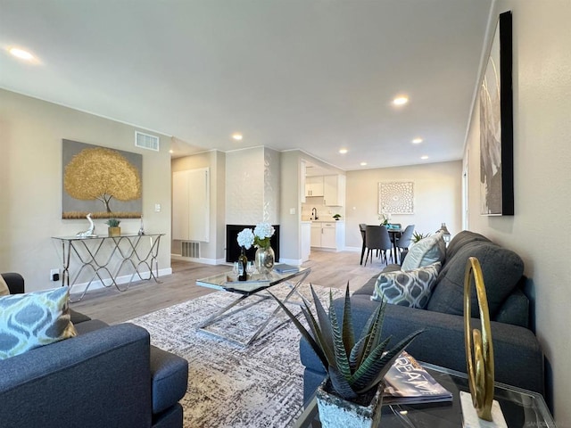 living room featuring light hardwood / wood-style flooring