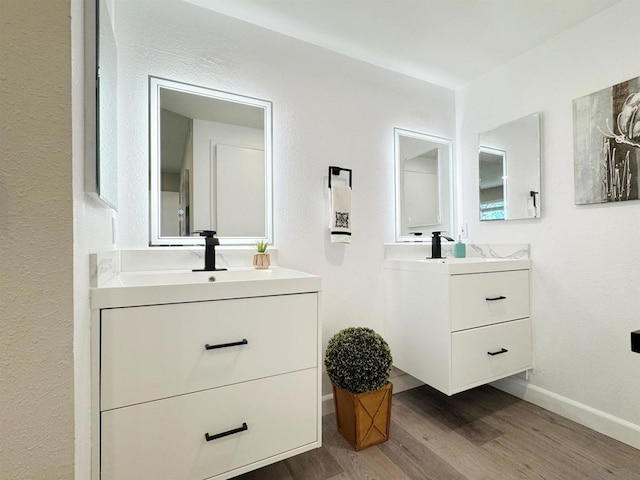 bathroom with wood-type flooring and vanity