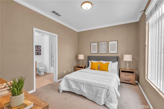 13637 Foster Ave Unit 5, Baldwin Park, CA 91706 - bedroom featuring carpet, ornamental molding, baseboards, and ensuite bathroom