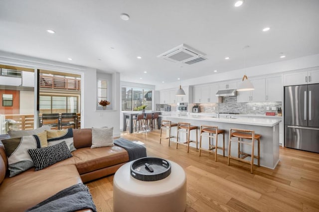 living room with light wood-type flooring