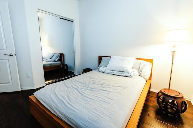 bedroom featuring a closet and dark wood-type flooring