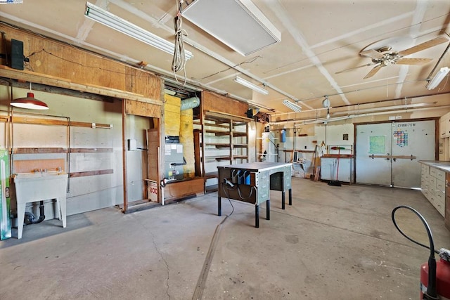 interior space featuring ceiling fan