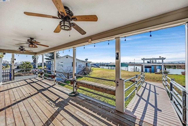 deck featuring a water view