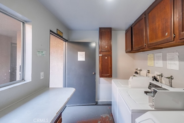 laundry room featuring cabinets and washer and dryer