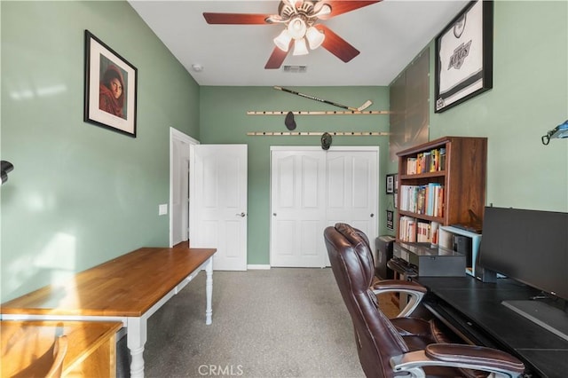 office area featuring ceiling fan