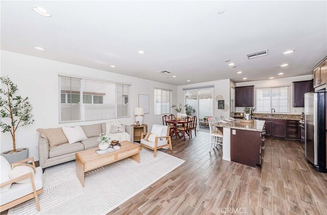 living room with sink