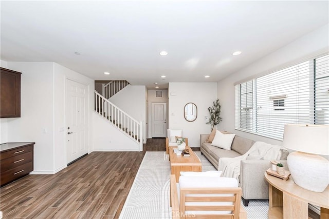 living room with hardwood / wood-style flooring