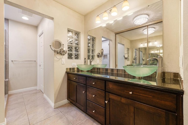 bathroom with vanity and tile patterned floors