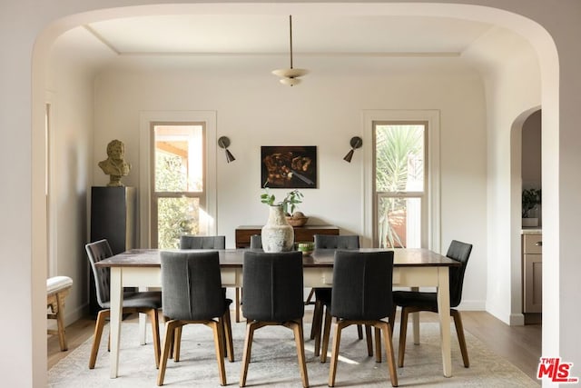 dining area with hardwood / wood-style floors