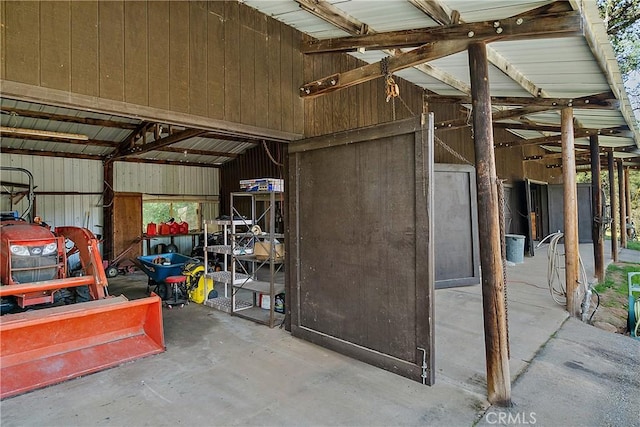 interior space featuring wood walls